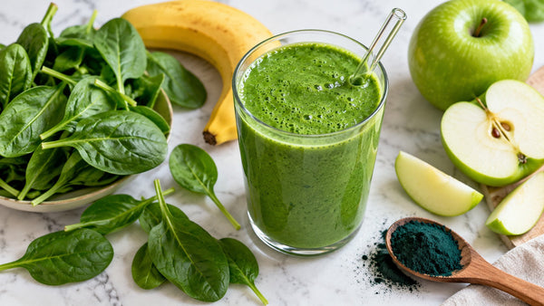 Batido verde con espirulina, espinacas y plátano