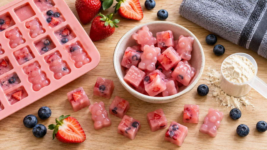 Gomitas caseras de gelatina con proteína y frutos rojos
