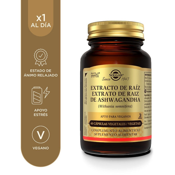 Envase de extracto de raíz de ashwagandha en cápsulas
