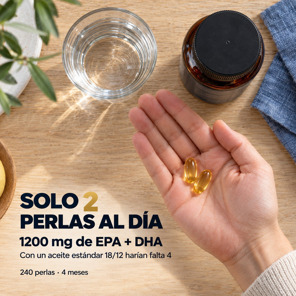 Omega 3 2000 mg: solo 2 perlas al día aportan 1200 mg de EPA y DHA, 240 perlas para 4 meses