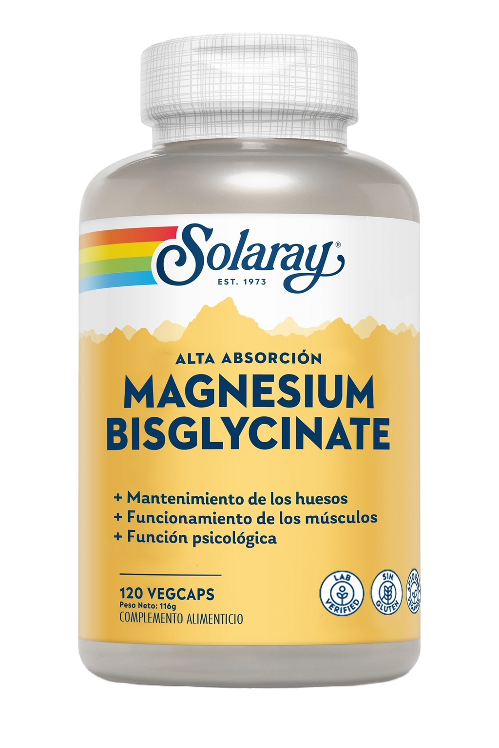 Solaray Magnesio Bisglicinato, vista del envase con la etiqueta