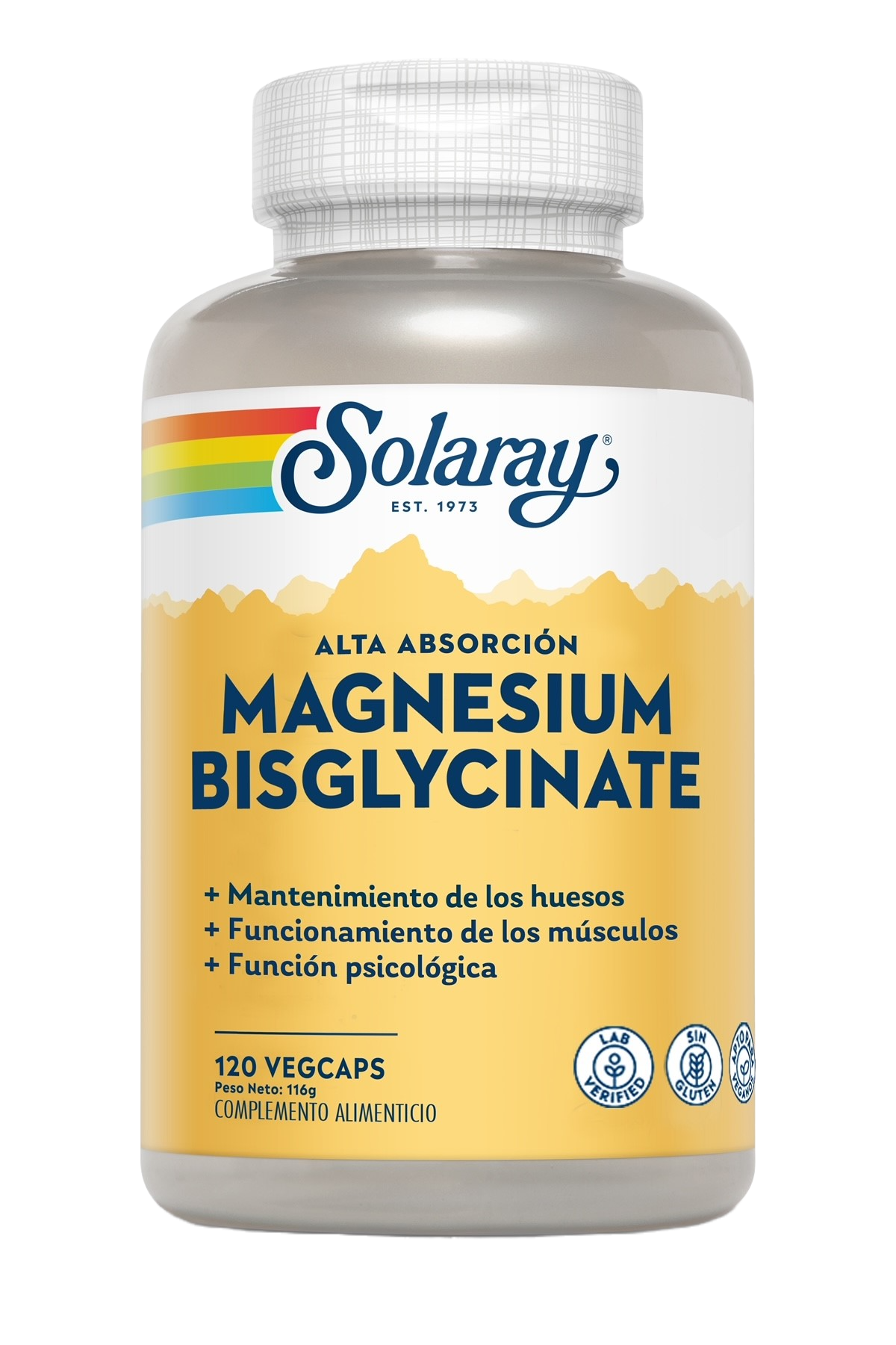Solaray Magnesio Bisglicinato, vista del envase con la etiqueta