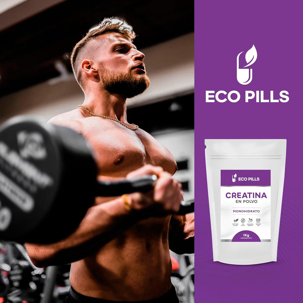 Deportista entrenando con creatina monohidrato en polvo Eco Pills