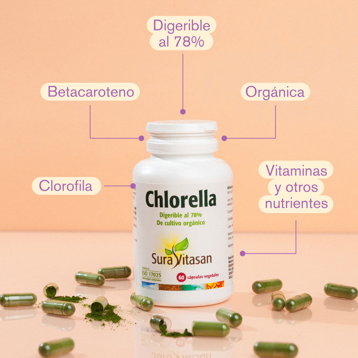 Chlorella de Sura Vitasan – vista 5 (detalle del envase)