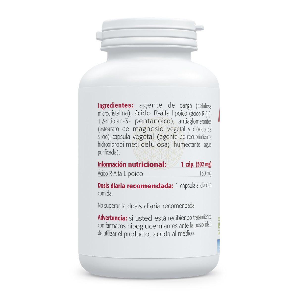 Composición y etiquetado de Alpha Lipoico R+ de Sura Vitasan – etiqueta 2