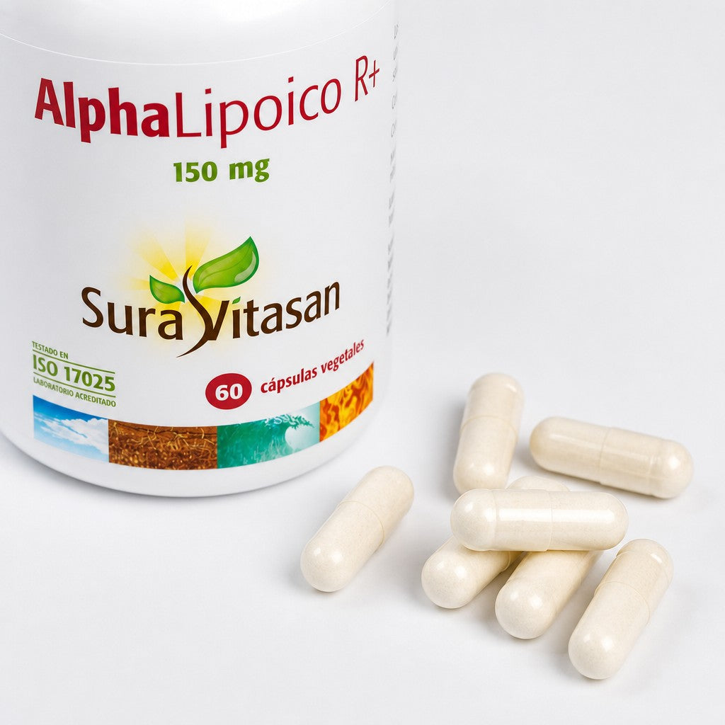 Alpha Lipoico R+ de Sura Vitasan – vista 4 (detalle del envase)