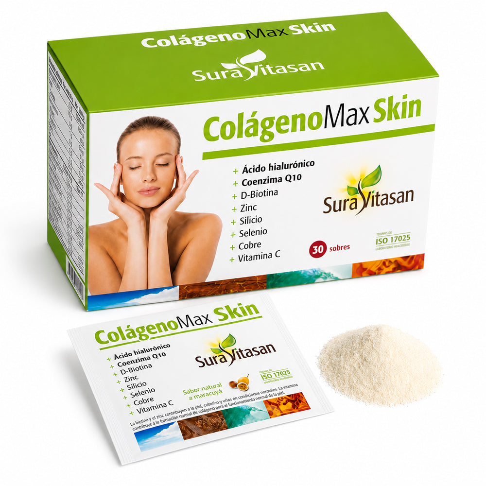 Colágeno Max Skin de Sura Vitasan – vista 3 (caja y sobre monodosis)