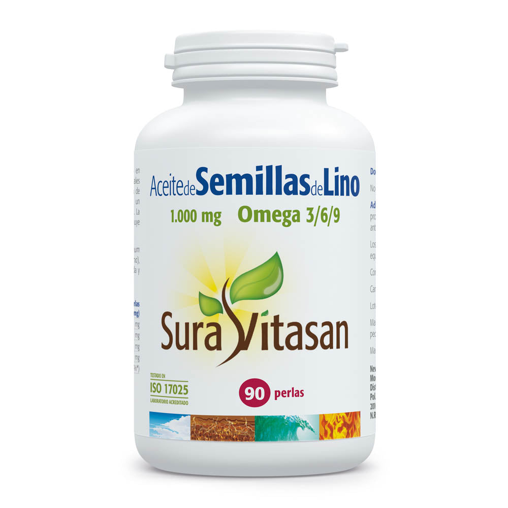 Envase de Sura Vitasan Aceite de Semillas de Lino 90 perlas, vista frontal
