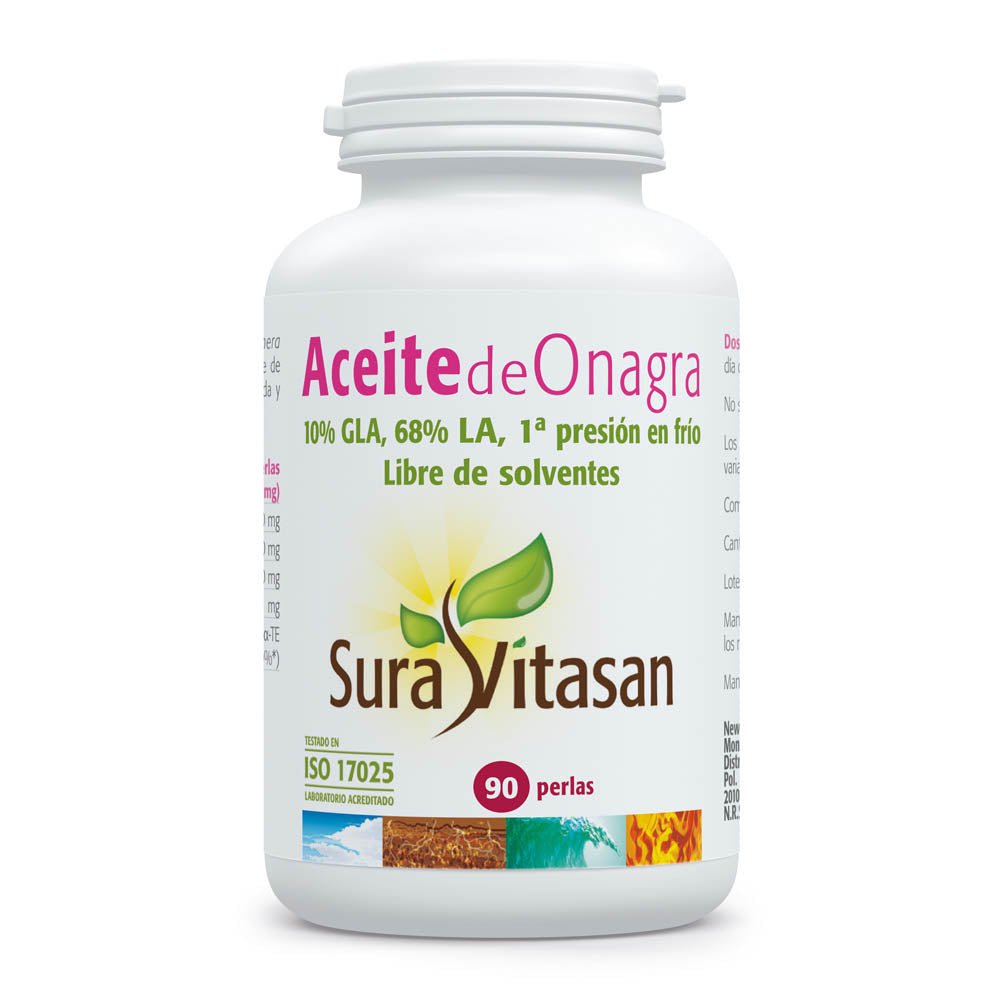 Envase de Sura Vitasan Aceite de Onagra 90 perlas, vista frontal