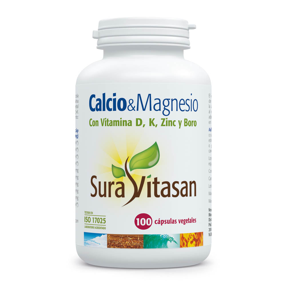 Envase de Sura Vitasan Calcio & Magnesio 100 cápsulas, vista frontal