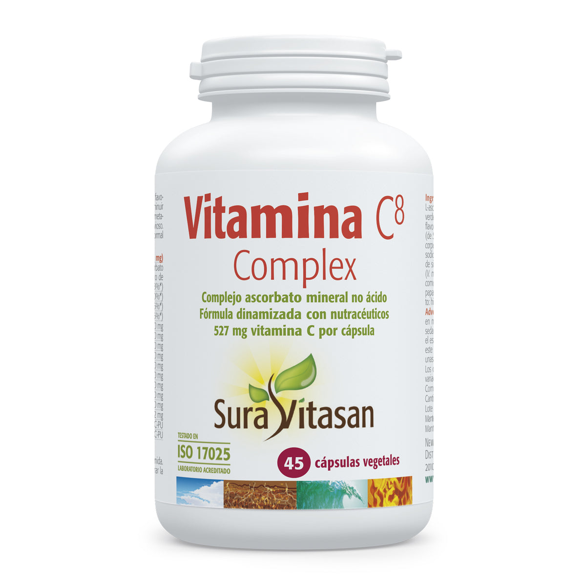 Envase de Sura Vitasan Vitamina C8 Complex 45 cápsulas, vista frontal
