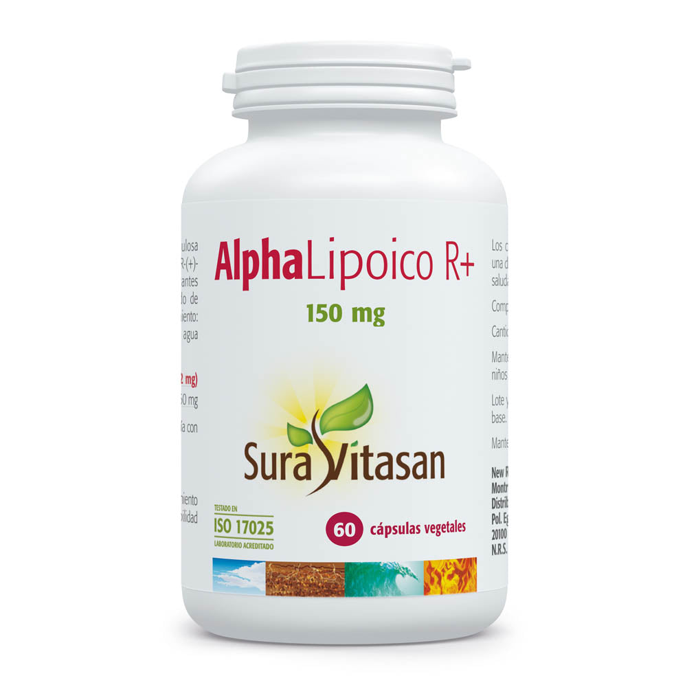 Envase de Sura Vitasan Alpha Lipoico R+ 60 cápsulas, vista frontal