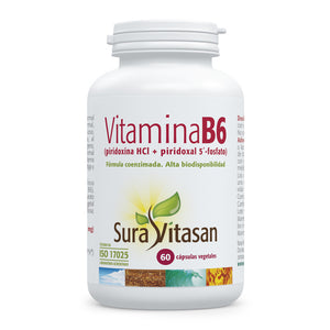 Envase de Vitamina B6 12 mg de Sura Vitasan, vista principal del producto