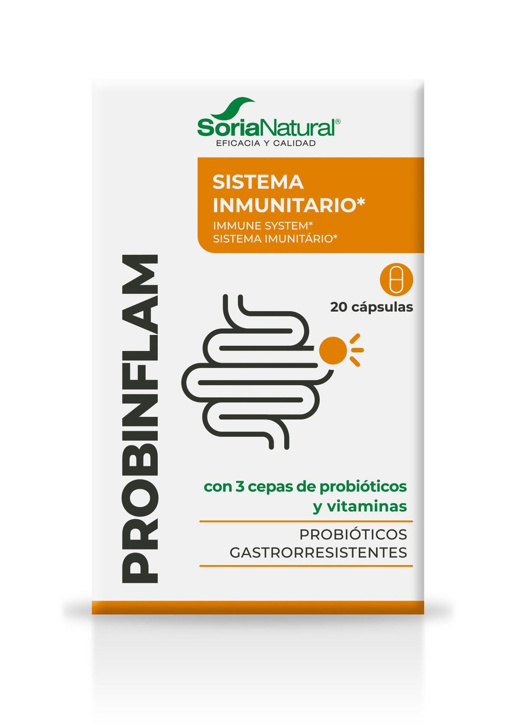 Soria Natural Probinflam 20 cápsulas, segunda vista del envase