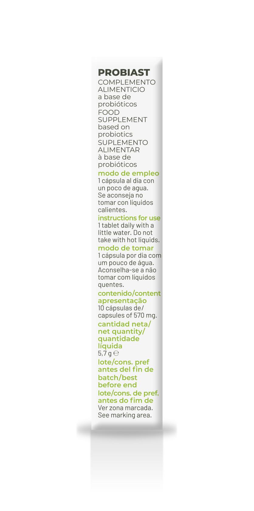 Soria Natural Probiast 10 cápsulas, segunda vista del envase