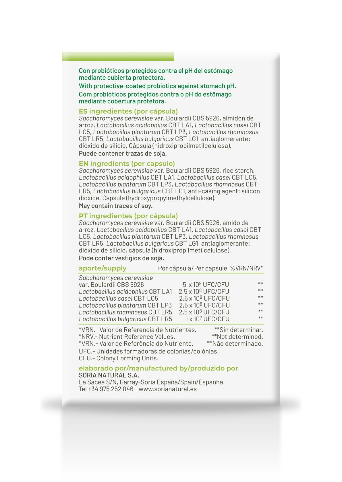 Soria Natural Probiast 10 cápsulas, tercera vista del envase
