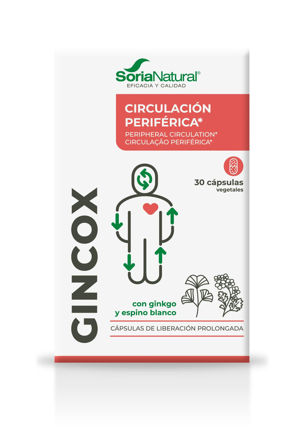 Soria Natural Gincox 30 cápsulas, tercera vista del envase