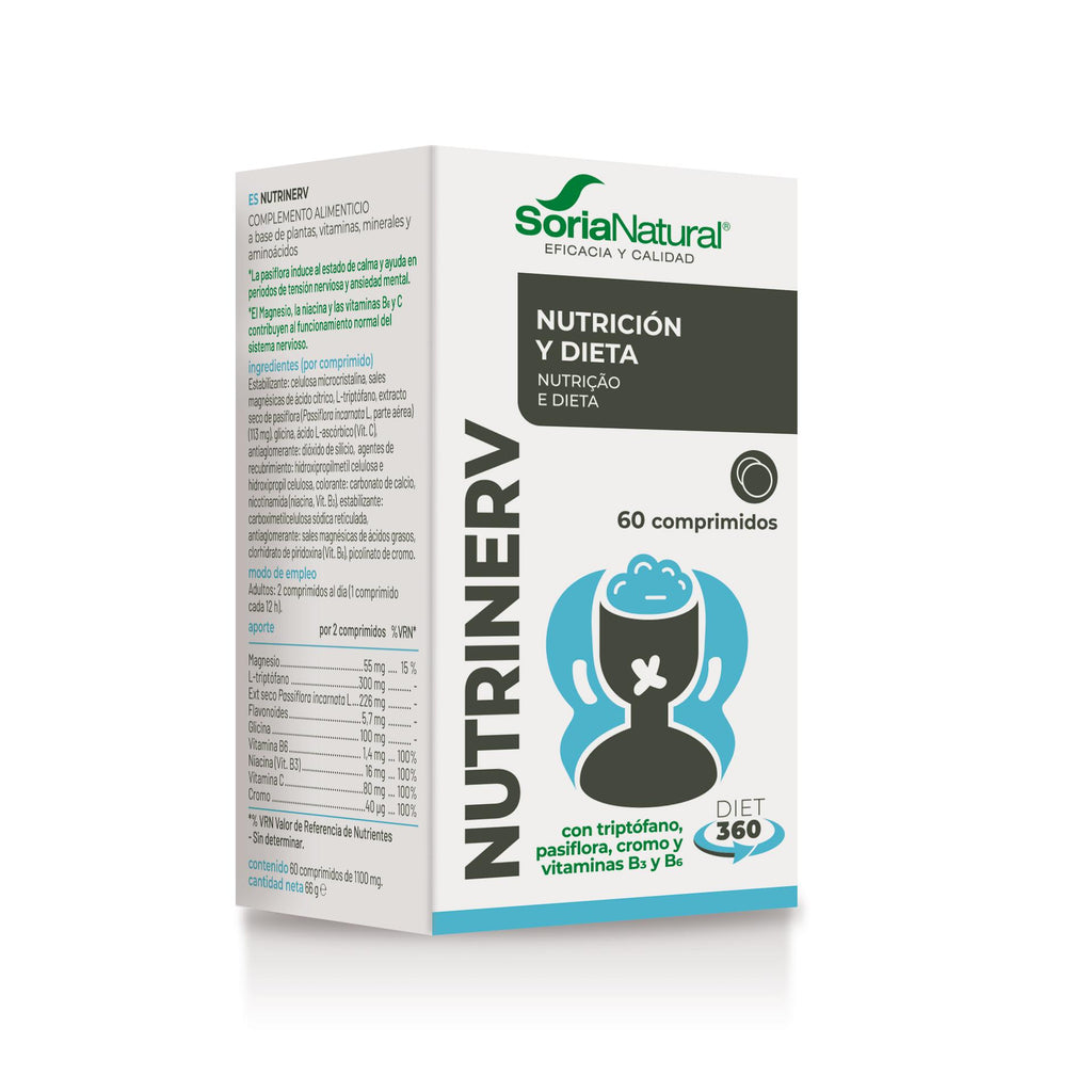 Soria Natural Nutrinerv 60 comprimidos, caja vista en perspectiva