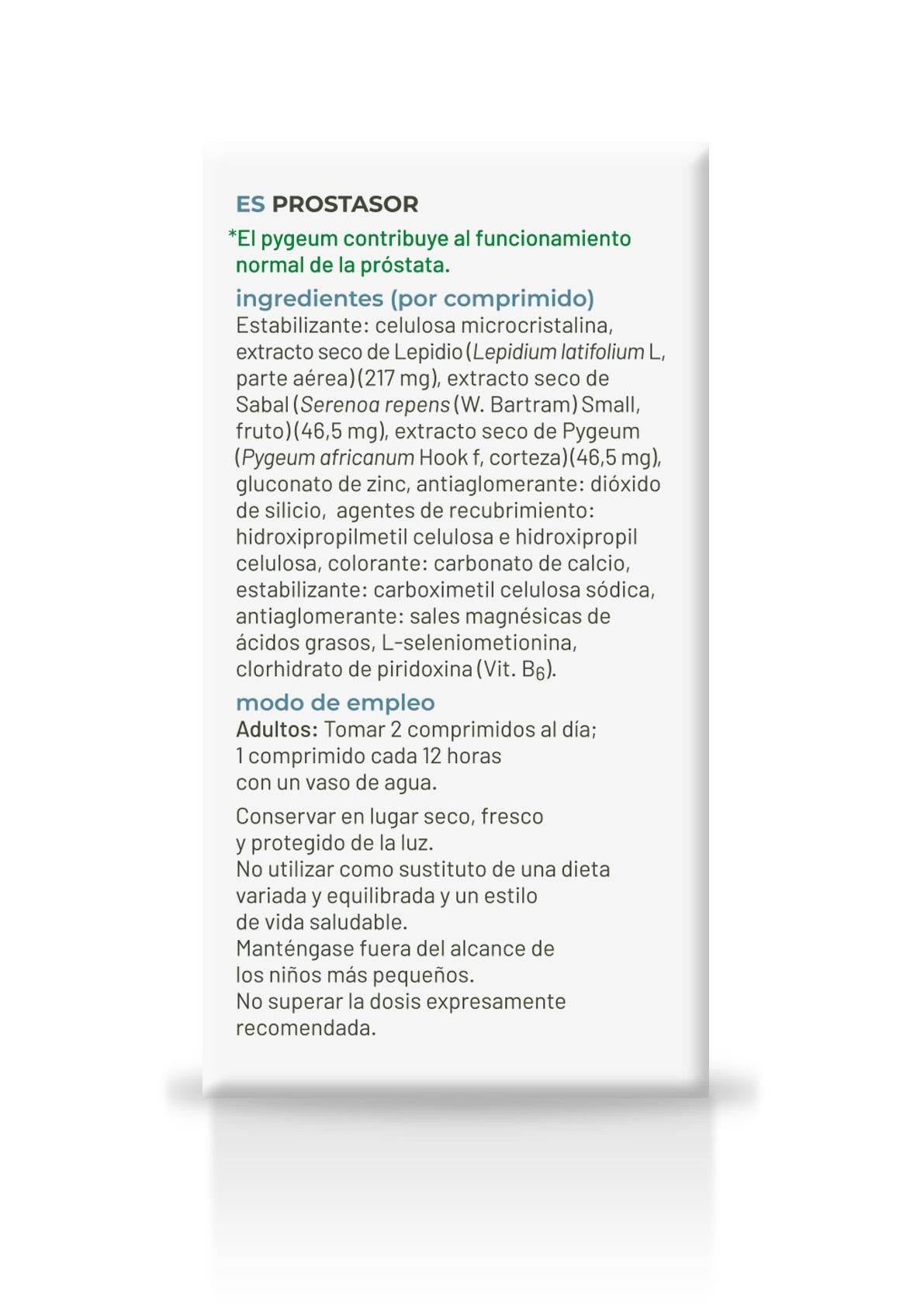 Soria Natural Prostasor 60 comprimidos, lateral izquierdo del envase