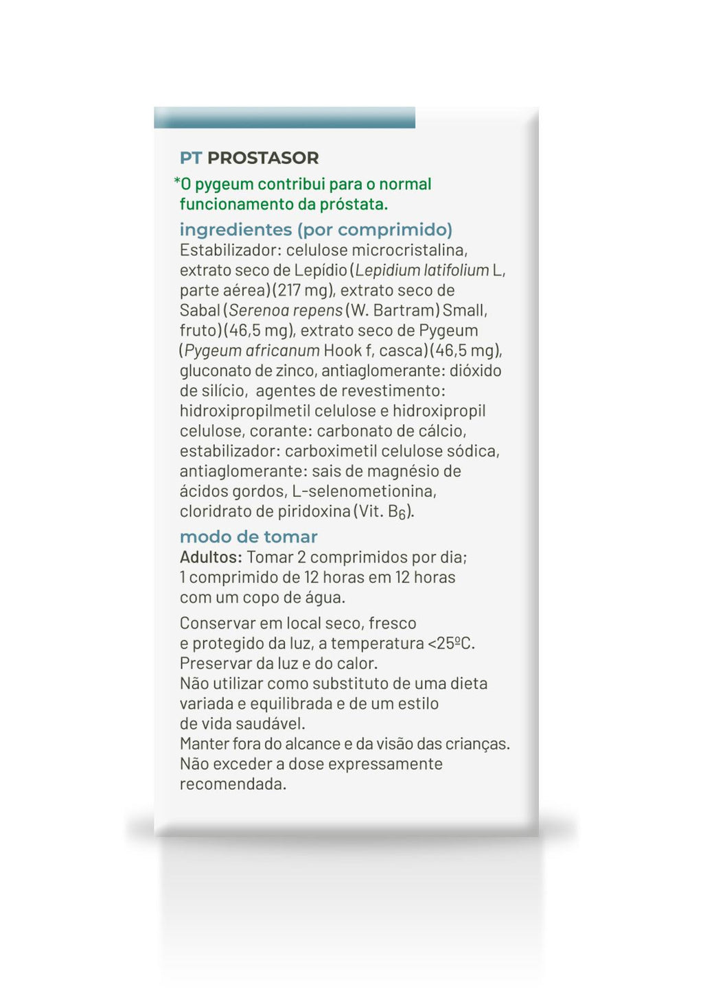 Soria Natural Prostasor 60 comprimidos, parte trasera del envase