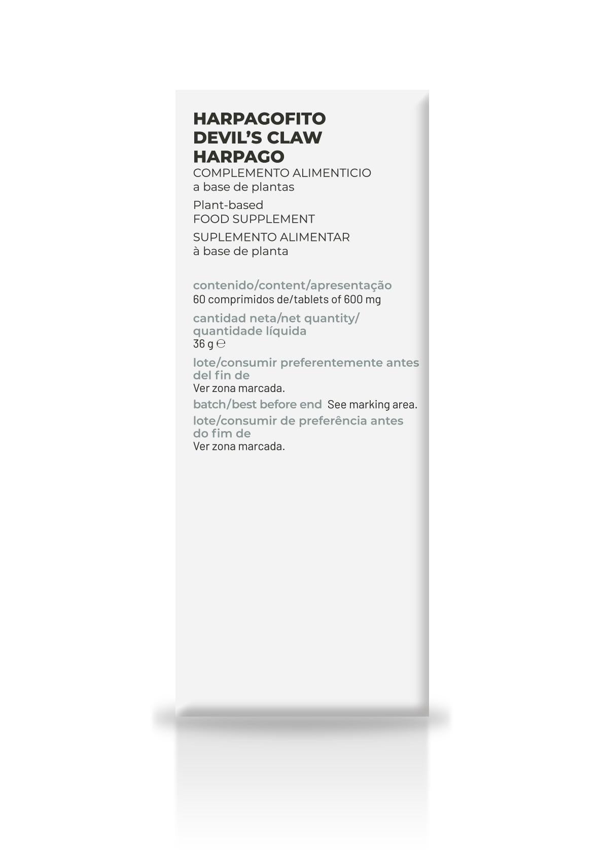 Soria Natural Harpagofito 60 comprimidos, lateral izquierdo del envase