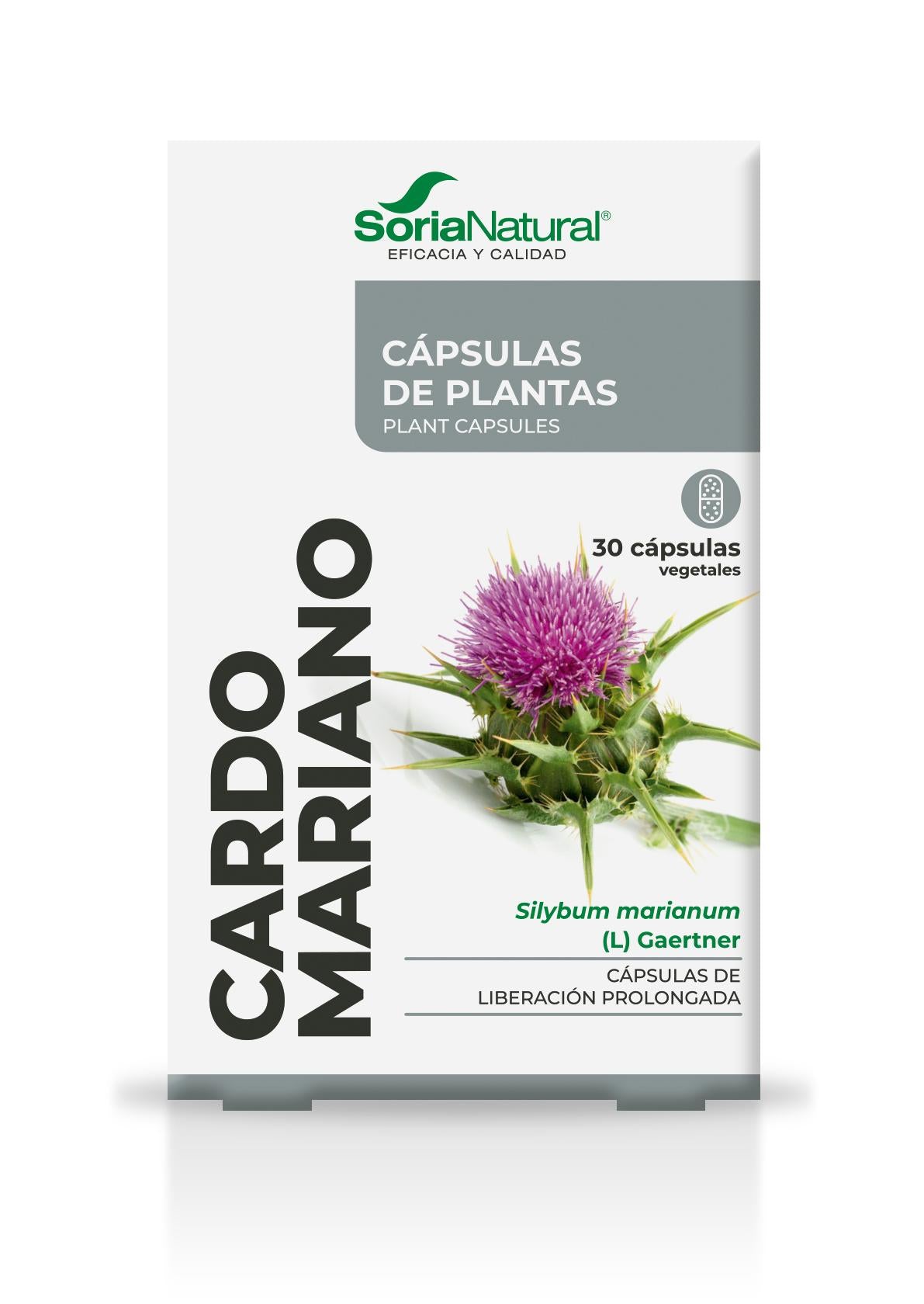 Soria Natural Cardo mariano 30 cápsulas, vista frontal de la caja