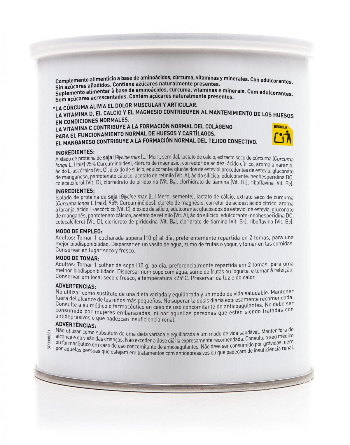 Soria Natural Mincartil Cúrcuma 300 g, lateral izquierdo del bote