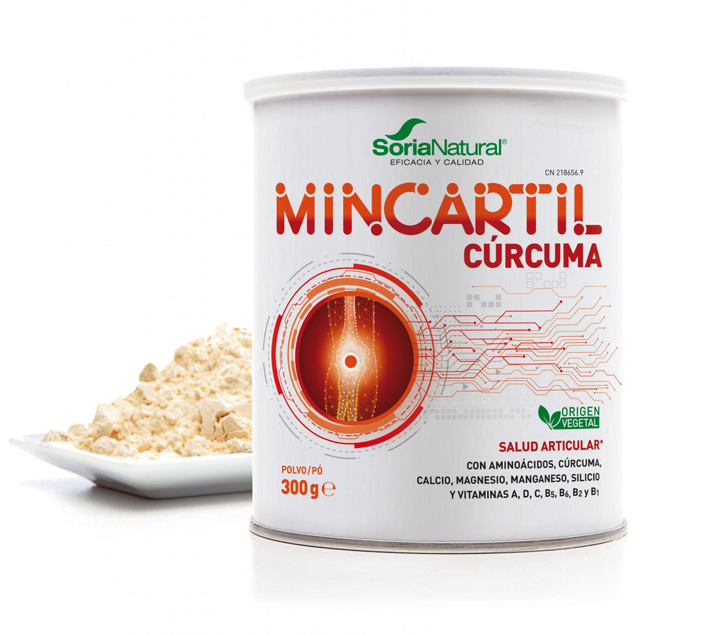 Soria Natural Mincartil Cúrcuma 300 g, bote con la etiqueta completa