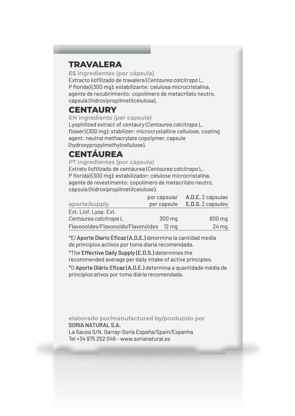Soria Natural Travalera 30 cápsulas, vista adicional del envase (3 de 4)