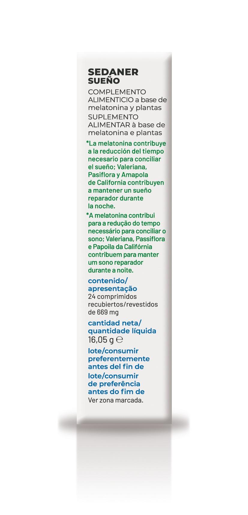 Soria Natural Sedaner Sueño 24 comprimidos, vista lateral de la caja