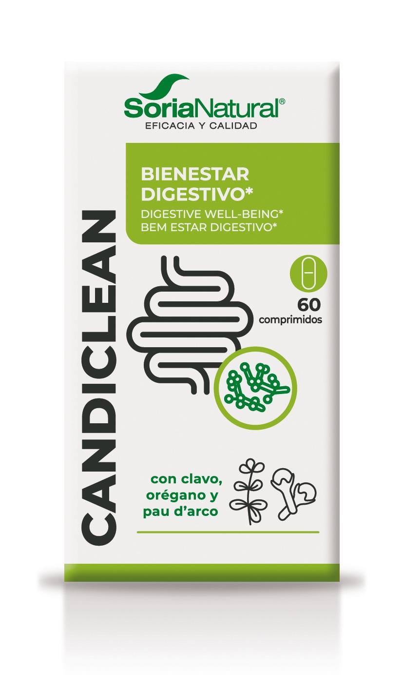 Soria Natural Candiclean 60 comprimidos, frontal del envase en detalle