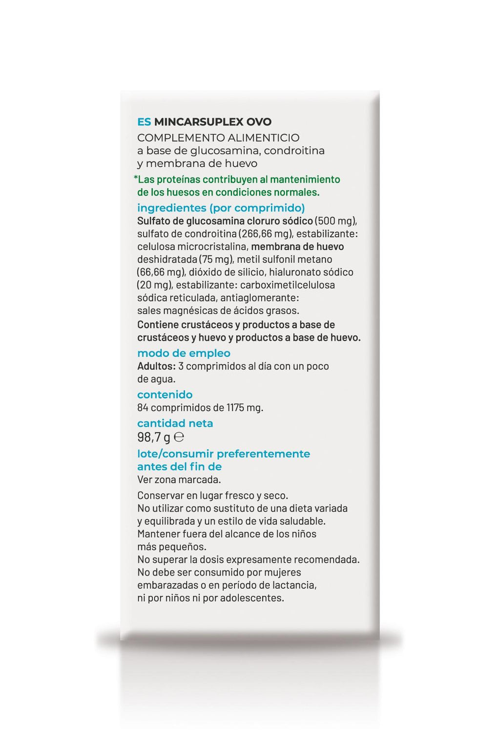 Soria Natural Mincarsuplex Ovo 84 comprimidos, lateral izquierdo de la caja