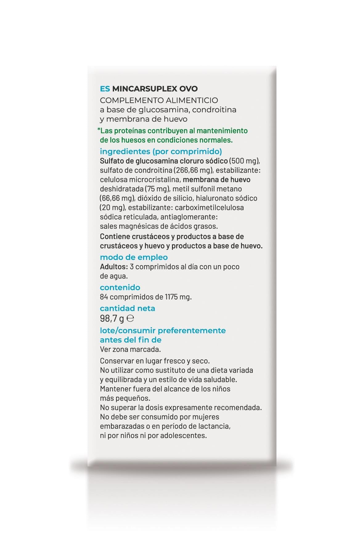 Soria Natural Mincarsuplex Ovo 84 comprimidos, lateral izquierdo de la caja