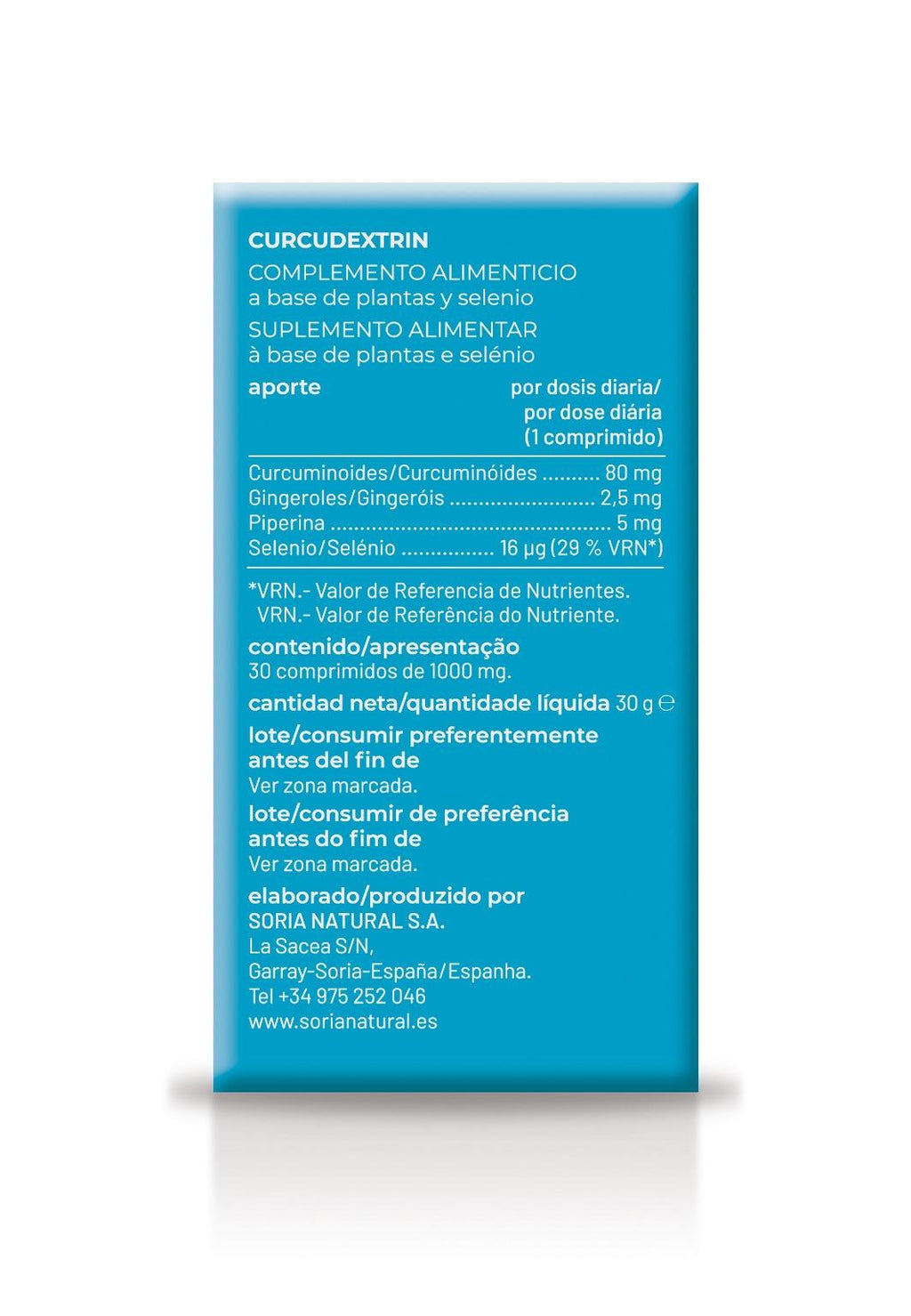 Soria Natural Curcudextrin 30 comprimidos, vista adicional del envase (2 de 4)