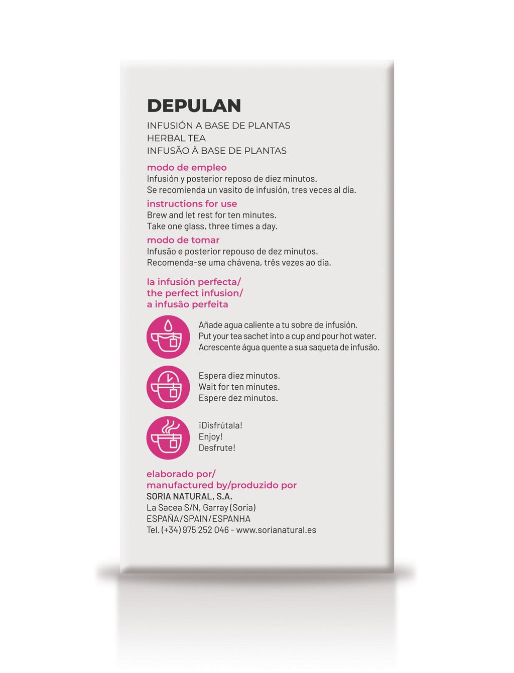 Soria Natural Depulan Natusor 04 infusión 20 bolsitas, lateral izquierdo de la caja