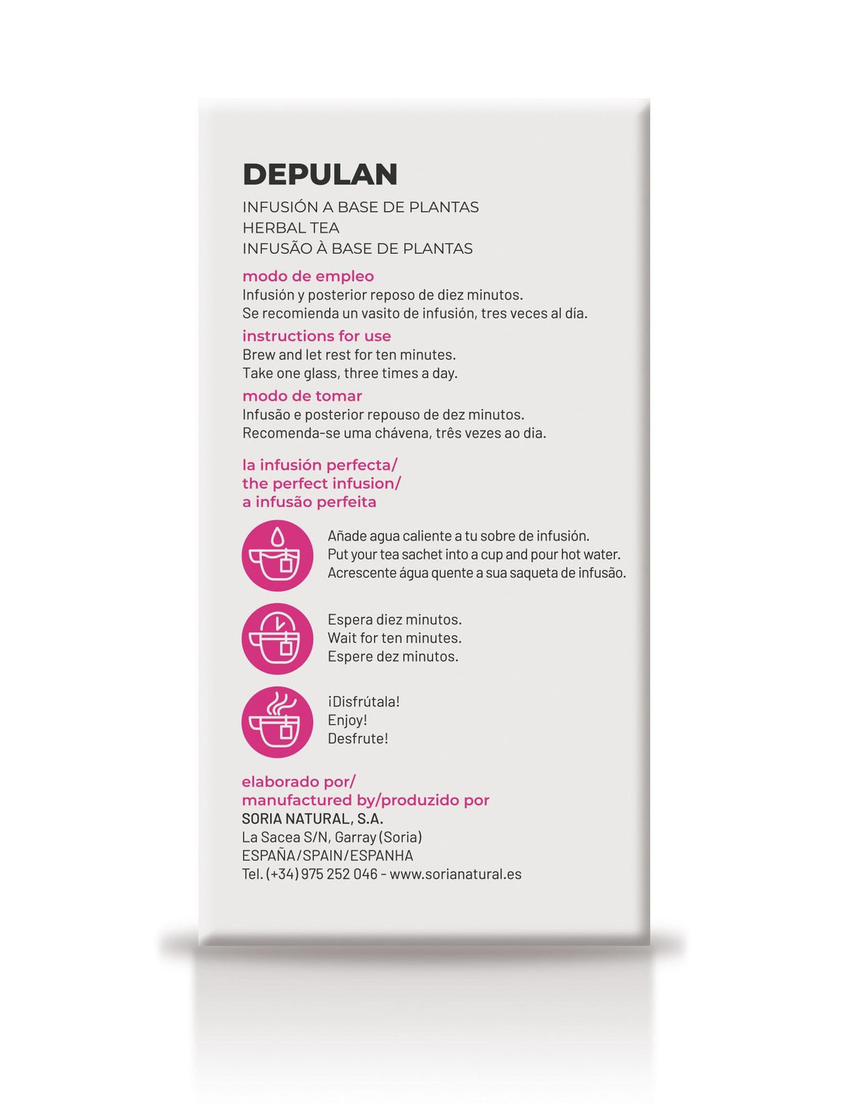 Soria Natural Depulan Natusor 04 infusión 20 bolsitas, lateral izquierdo de la caja