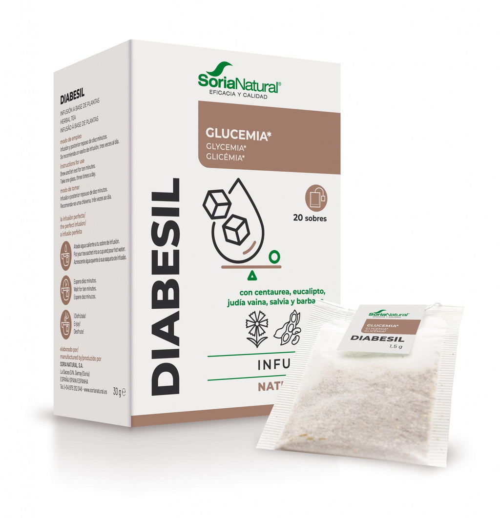 Soria Natural Diabesil Natusor 15 20 bolsitas, vista principal de la caja
