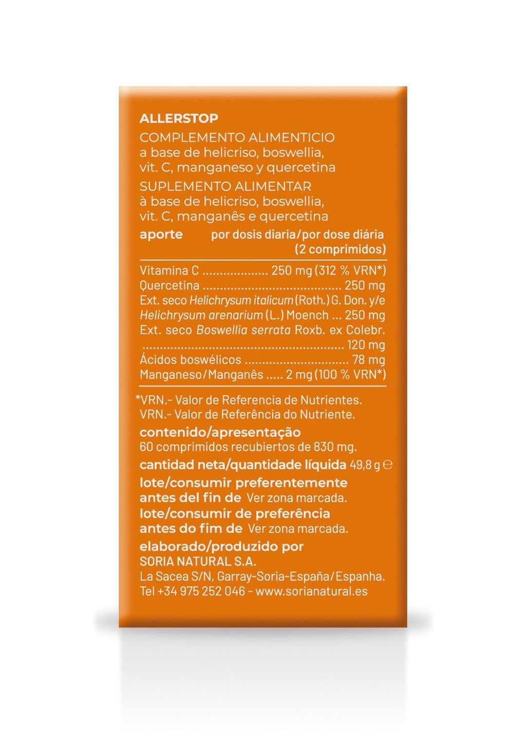 Soria Natural Allerstop 60 comprimidos, vista adicional del envase (3 de 4)
