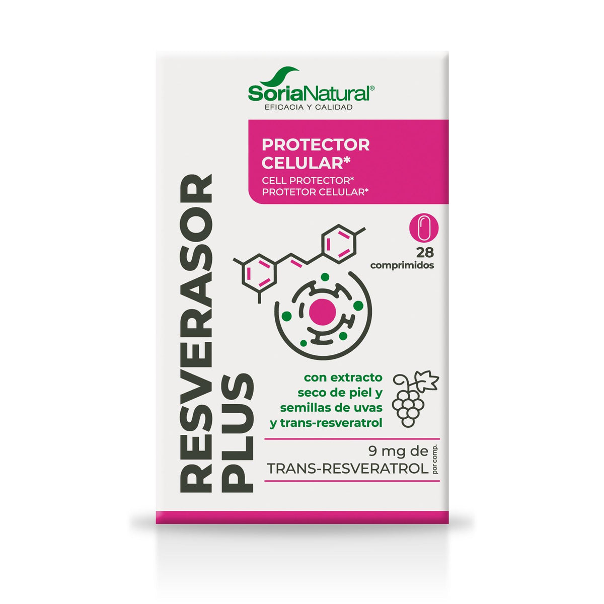 Soria Natural Resverasor Plus 28 comprimidos, segunda vista del envase