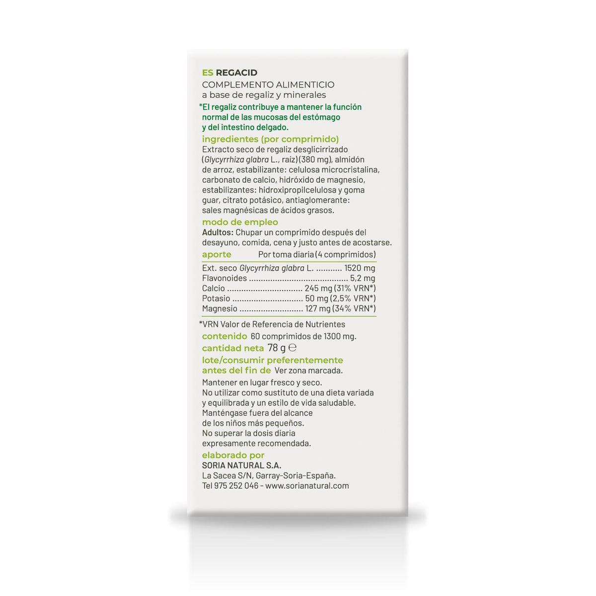 Soria Natural Regacid 60 comprimidos, tercera imagen del producto