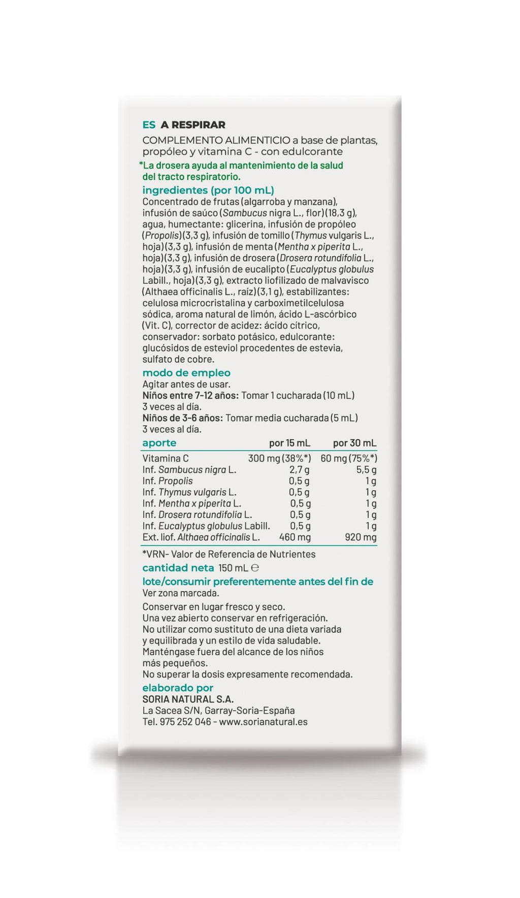 Soria Natural A respirar 150 ml, segunda vista del frasco