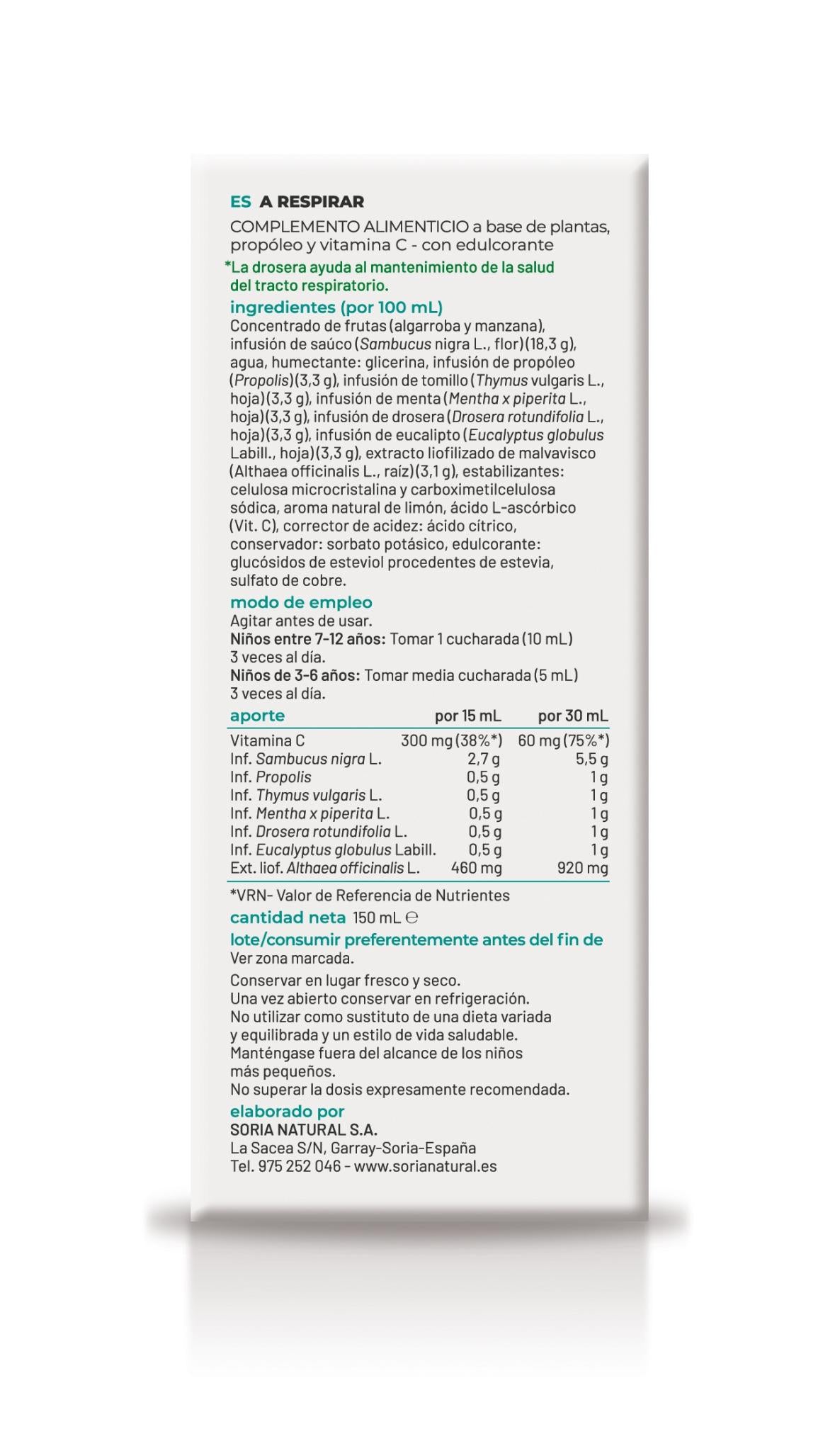Soria Natural A respirar 150 ml, segunda vista del frasco