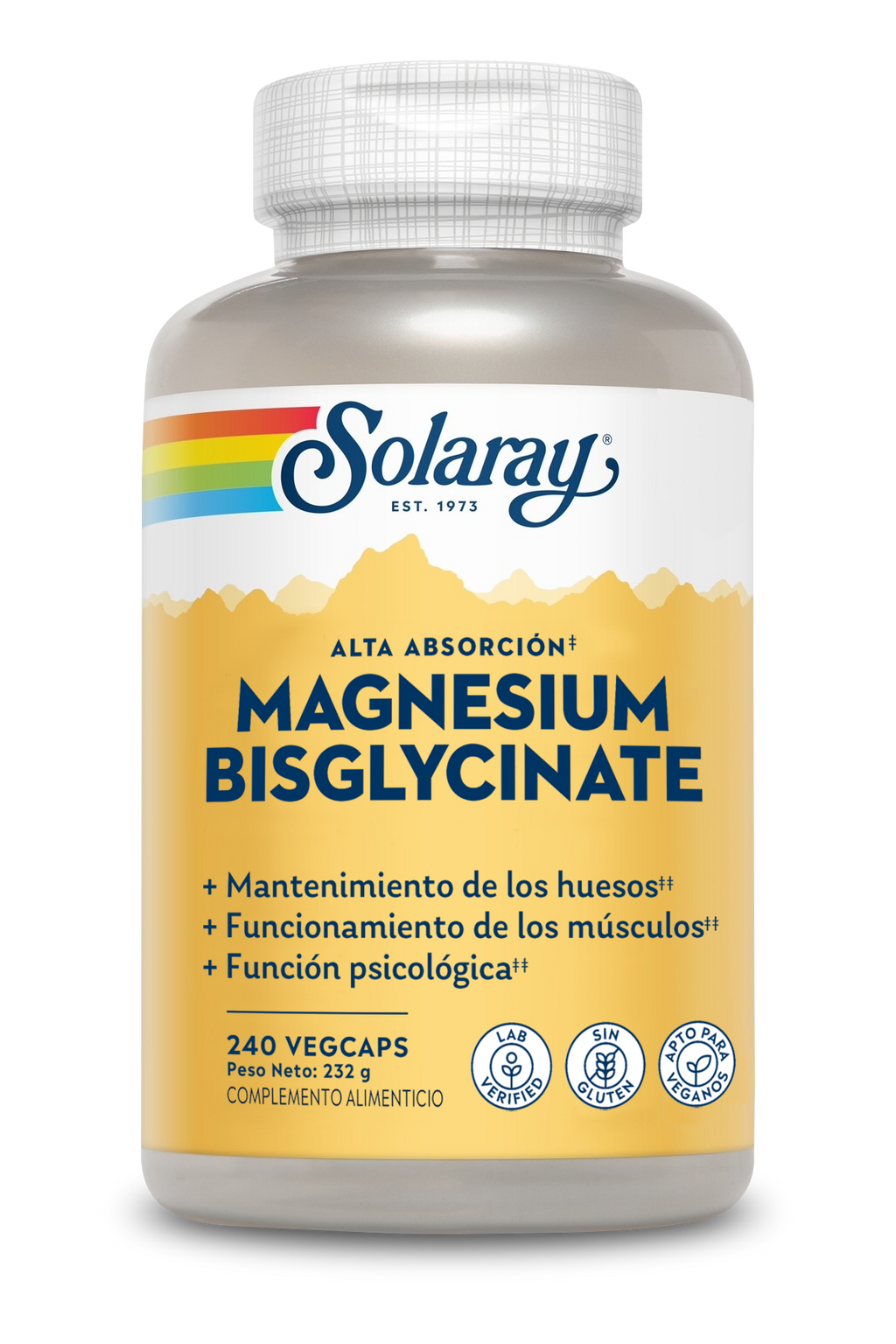 Solaray Magnesio Bisglicinato, envase de 240 cápsulas vegetales