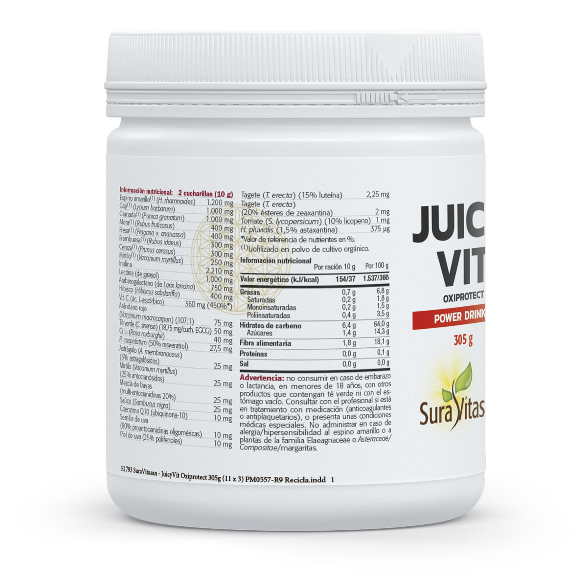 Composición y etiquetado de Juicy Vit Oxiprotect de Sura Vitasan – tabla nutricional