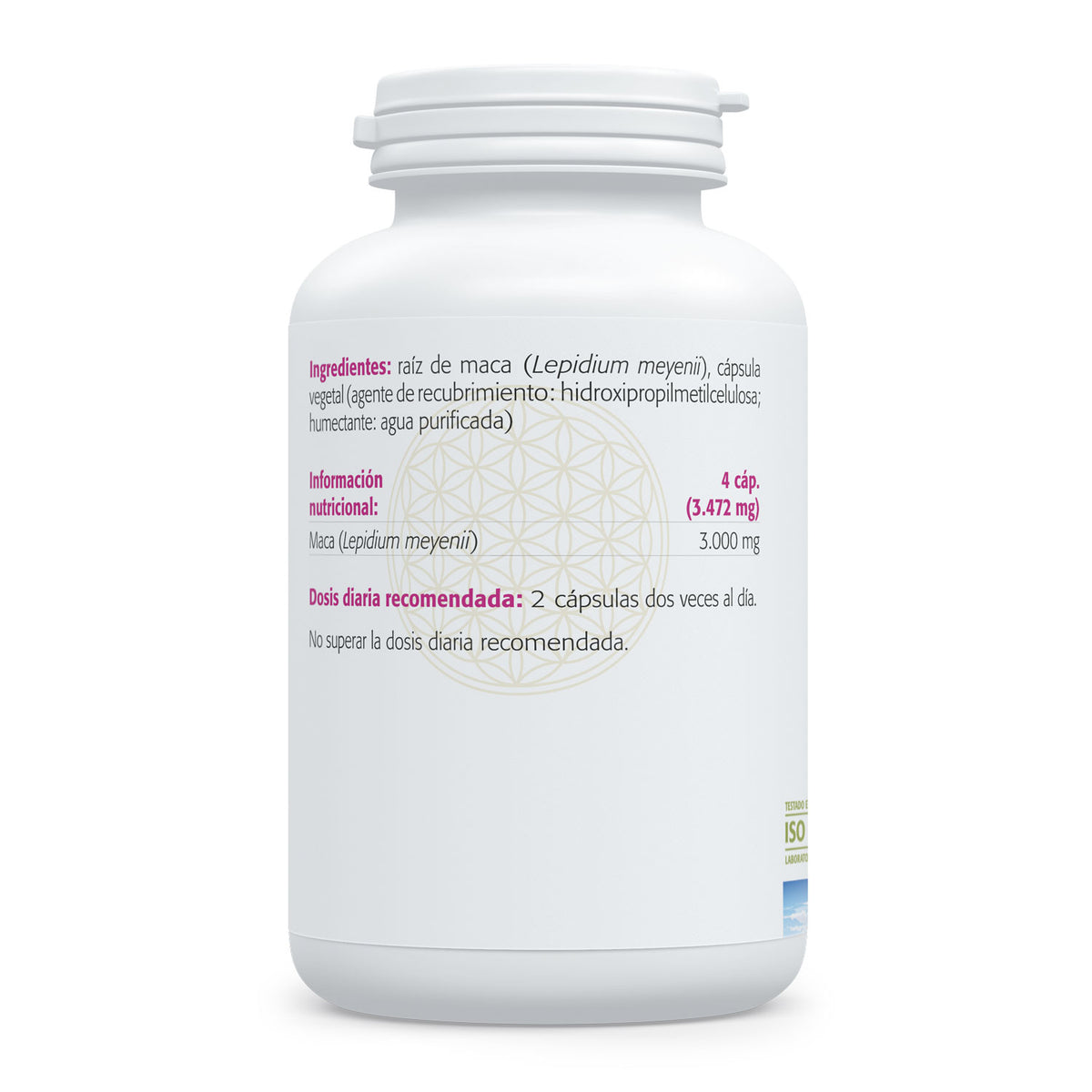 Sura Vitasan Maca raíz de maca Lepidium meyenii 750 mg por cápsula – 120 cápsulas – detalle de la fórmula 3