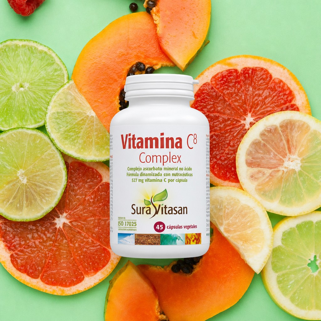 Vitamina C8 Complex de Sura Vitasan – vista 5 (detalle del envase)