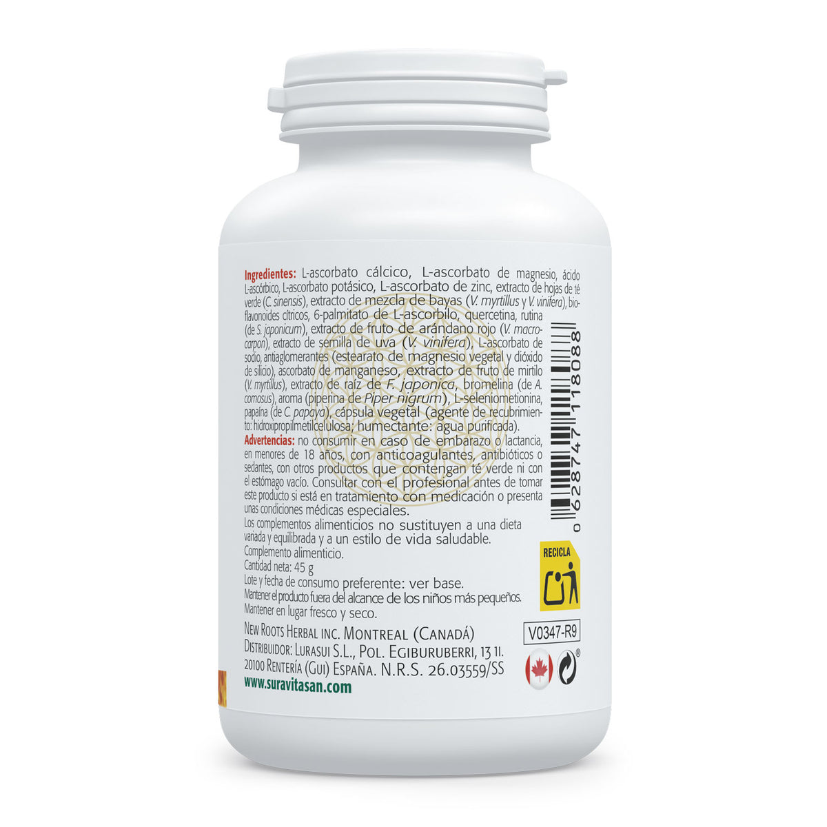 Composición y etiquetado de Vitamina C8 Complex de Sura Vitasan – vista 2