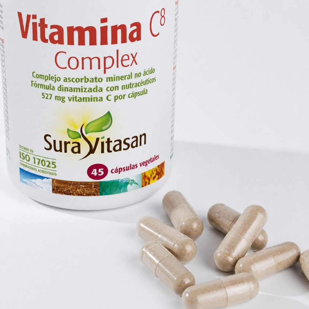 Vitamina C8 Complex de Sura Vitasan – vista 4 (detalle del envase)