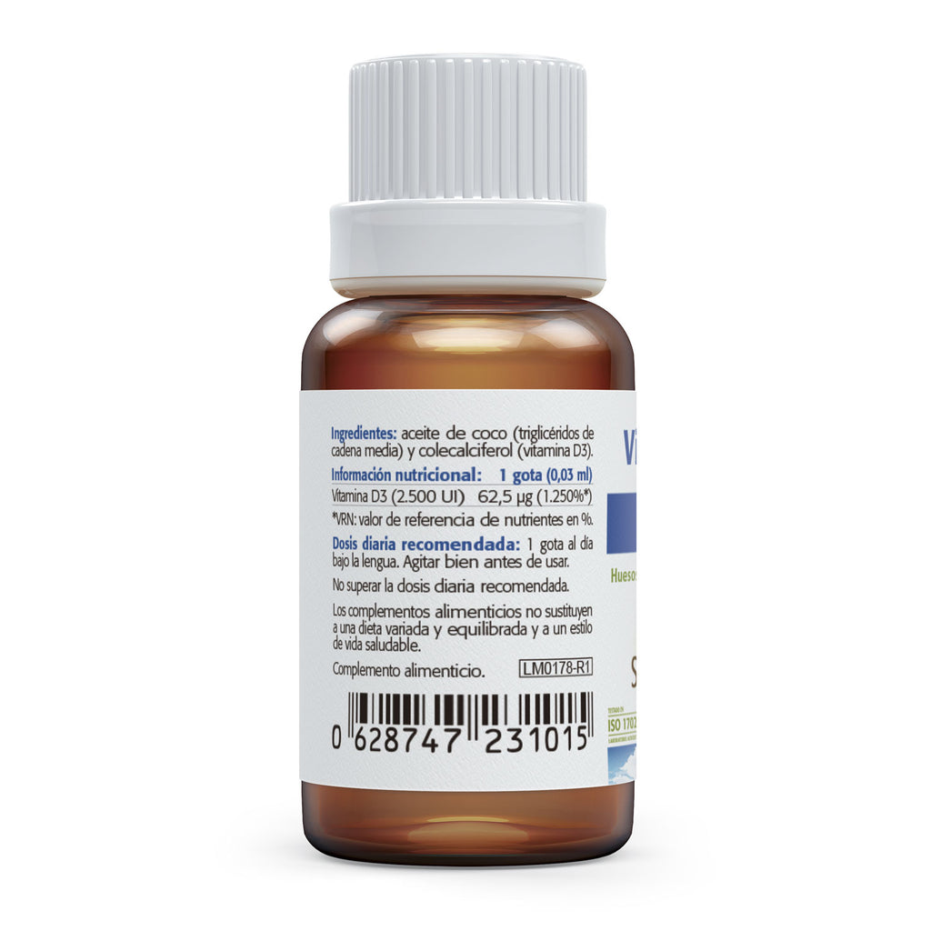 Vitamina D3 2.500 UI gotas de Sura Vitasan: detalle de ingredientes y modo de empleo