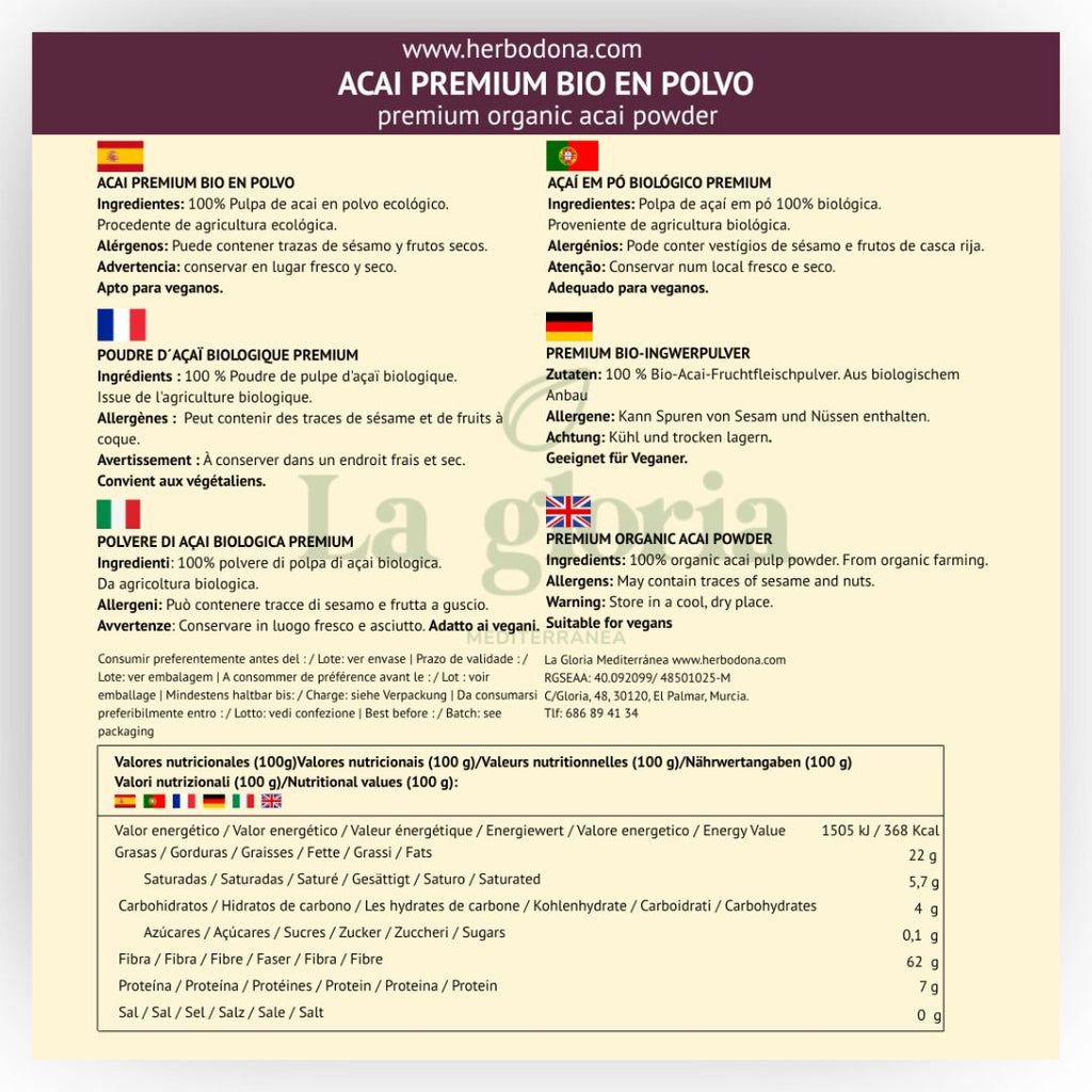 Açaí en polvo ecológico superalimento La Gloria Mediterránea